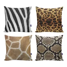 Kit Com 4 Capas Para Almofadas Decorativas Sofá Animal Print