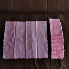 Ocho Hermosas Servilletas En Algodón Rosa Con Flecos