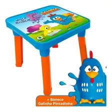 Mesa Infantil Didática Mesinha C/ Cadeira Divisória + Boneco Cor Galinha