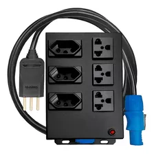 Régua 6 Tomadas (3 Universal) Powercon 5 Metros - 4000w Cor Preto 110v/220v