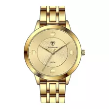 Relógio Tuguir Feminino Dourado + Gargantilha Folheado