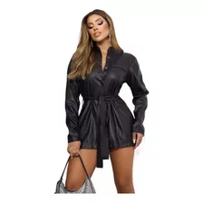 Sobretudo Feminino Parka Vestido Courino Botão E Cinto