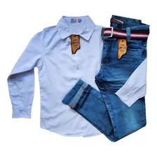 Kit Camisa Jeans E Calça Sarja Com Elastano Infantil Menino