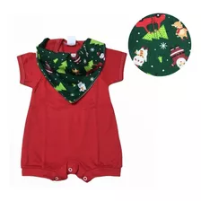 Conjunto Macaquinho Vermelho + Babador Bandana Natal