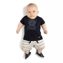 Camiseta C/ Short Em Malha Para Bebê Bulldog Brave - Tmx
