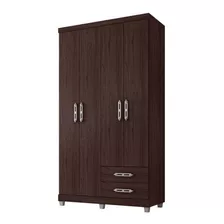 Guarda Roupa Solteiro 103cm 4 Portas 2 Gavetas Louise Castan Cor Marrom