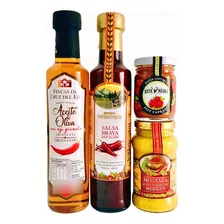 Combo Picante Aceite Ají + Salsa + Mostaza Merken + Pasta