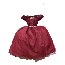 Vestido Infantil Marsala Longo Com Renda E Pérola