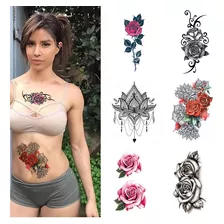 7 Tatuajes Temporales Rosas Flores Hombre Mujer Brazo Pierna