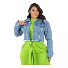 Jaqueta Jeans Feminina Plus Size Tendência Inverno 2023 Azul