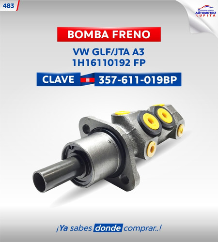 Bomba Freno Vw Golf Y Jetta A3 1h16110192 Marca Nikko Foto 5