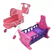 Set Coche Para Muñeca + Cuna Juguete Moises Niña Combo 