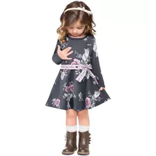 Vestido Infantil, Manga Longa, Moletinho, Flores Delicadas