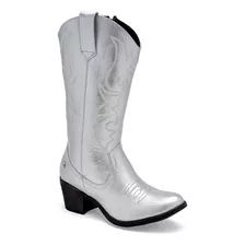 Bota Vaquera Metalica Con Bordado Mora 121928 Texana Plata