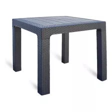 Mesa De Exterior Poo Simil Rattan De Plástico Color Negro