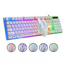 Teclado Y Mouse Gamer Blanco Retroiluminado C/ Luces Led Rgb