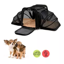 Bolsa Pet Para Transporte Viagem Expansível Avião Cabine Cães E Gatos Cor Preto