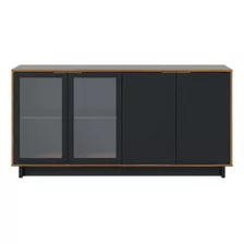 Buffet Balcão Aparador 4 Portas Vidro E Mdf Vitória Colibri Cor Noce/preto