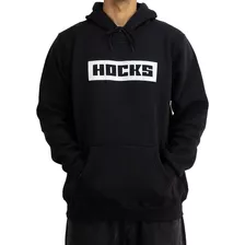 Moletom Hocks Canguru Preto Logo Lettering Flanelado