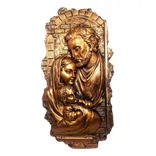Imagem Sagrada Família De Mesa E Parede Grande Dourada 34cm Cor Bronze