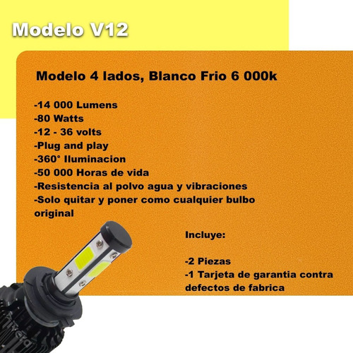 V12 Led Xenon 4 Caras Baja Mazda 6 2014 V. Halogen H11 Foto 2