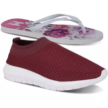 Kit Tênis Feminino Header Flat Super Confortável + Chinelo