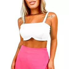 Top Alcinha Trançada Alfaiataria Underbust Tiras Amarrar