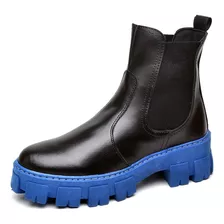 Bota Tratorado Coturno Elástico Preto Com Azul Dubuy