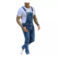 Macacão Masculino Jeans Jardineira Destroyed 