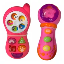 Kit Brinquedo Interativo Som Luz Menina Telefone/microfone