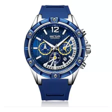 Reloj Megir 2083g Cuarzo Luminoso Cronografo Con Fondo Blue