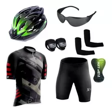 Capacete Bike Rava+oculos+conjunto Camisa Bermuda+par De Led