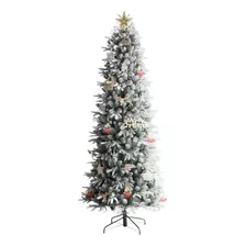 Arbol Navideño Slim Verde Nevado Con Luces Led 2.1m