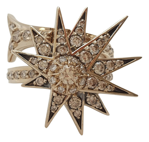 Anel Hstern Genesis Harley Médio Ouro Nobre 18k Diamantes Cinza 20