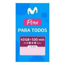 Chip Movistar Prepago Incluye 40 Gigas + 500 Min Por 30 Días