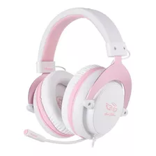 Auriculares Gamer Sades Mpower White Y Pink Con Luz Led