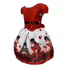 Vestido Infantil Temático Joaninha Bug Paris Miraculous