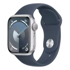 Apple Watch Series 9 Gps Caixa Prateada De Alumínio 41 Mm Pulseira Esportiva Azul-tempestade P/m