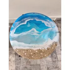 Mesa Redonda De Resina Epóxica, Con Diseño De Mar