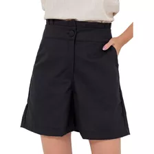 Shorts Linho Feminino Curto Com Bolso Social Casual