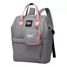 Mochila Cartera Mujer Everlast Con Monedero Apta Laptop 15,6 Color Gris Diseño De La Tela Impermeable