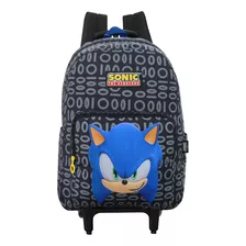 Mochila Infantil De Rodas Reforçada Sonic Knuckles Luxcel Cor Preto Desenho Do Tecido Sonic The Hedgehog