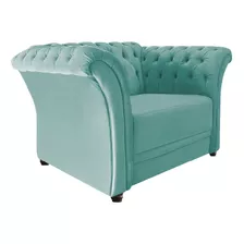 Poltrona Decorativa Chesterfield Sofia Suede Azul Tiffany