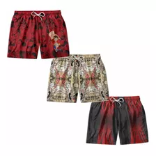 Kit 3 Short Masculino Monkey D. Luffy One Piece Praia Verão