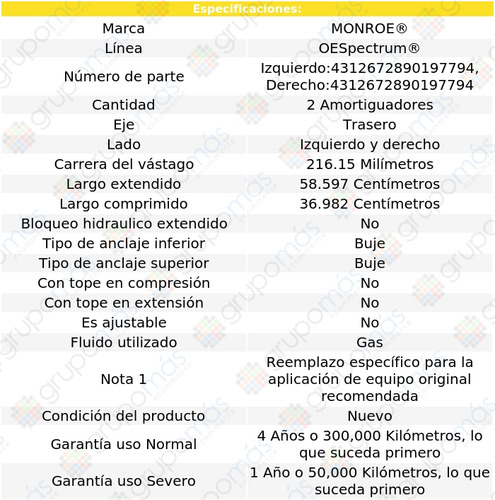 2 Amortiguadores Gas Oespectrum Tra Gmc Envoy Xuv 04-05 Foto 3