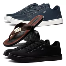 Kit 2 Pares Tênis Masculino + Chinelo Casual Promoçao Barato