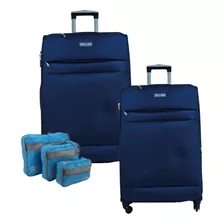 Kit 2 Malas Viagem P 10kg + Mala M23kg + Organizador De Mala Cor Azul Tecido