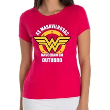 Camiseta Mulher Maravilha Mês De Nascimento Baby Loook