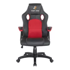 Cadeira De Escritório Top Tag Hs2706 Gamer Ergonômica Preta E Vermelha Com Estofado De Couro Sintético