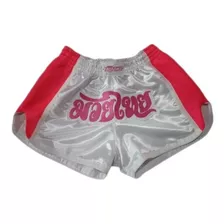 Shorts Muay Thai Attack Branco Lateral Rosa